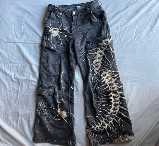BUG JEANS — Bleached and painted by hand, final stock so limited sizes!!