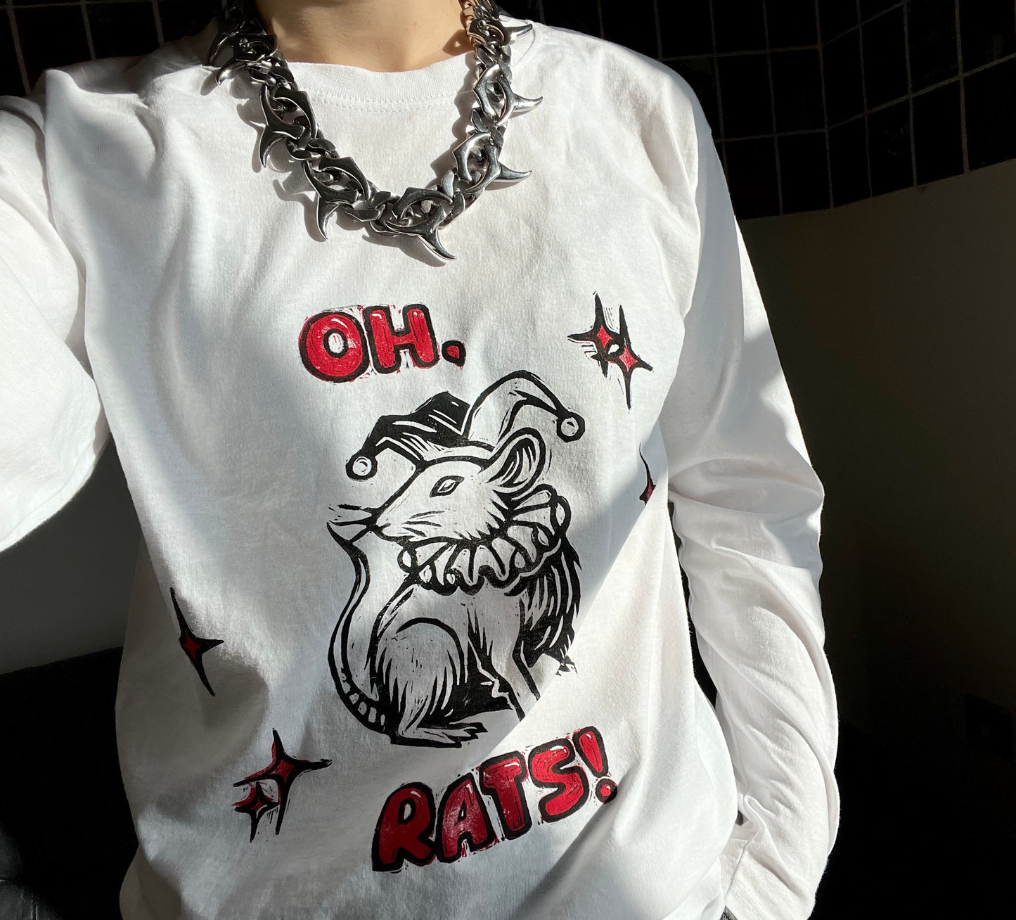 OH, RATS! jester rat white longsleeve top