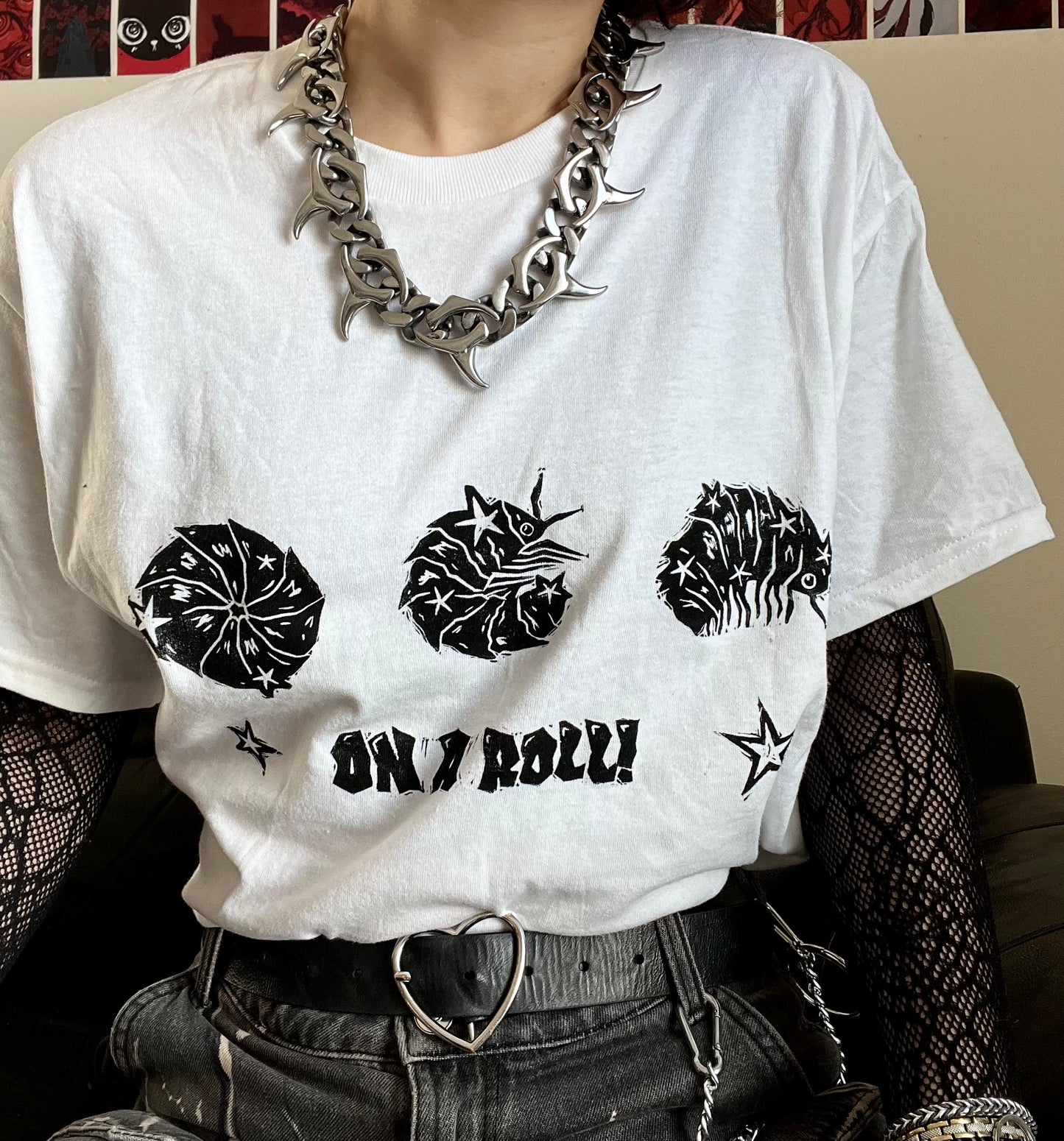ON A ROLL! white woodlouse/isopod T-shirt