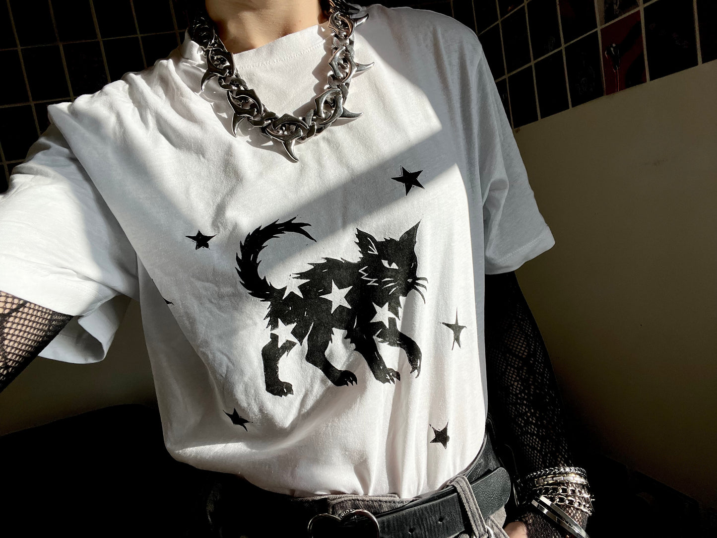STARRY CAT white T-shirt