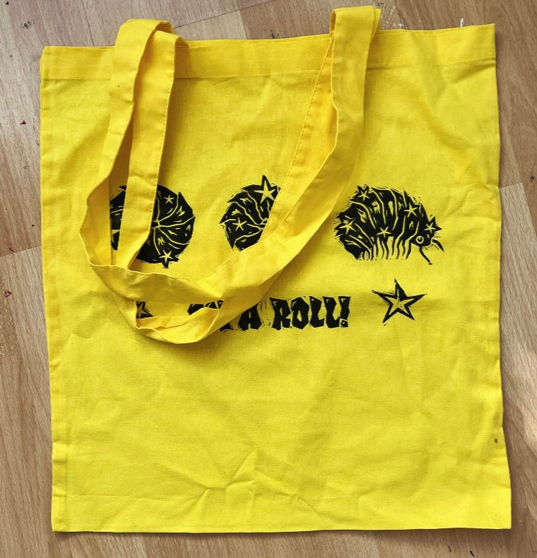 ON A ROLL! yellow woodlouse/isopod tote bag