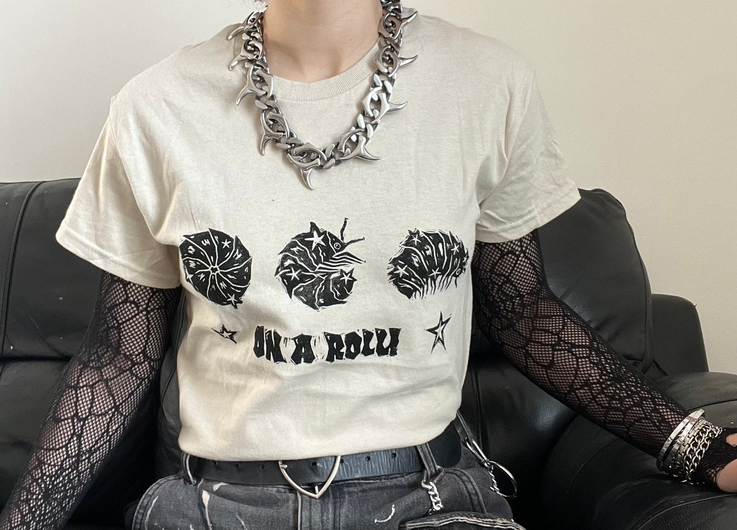 ON A ROLL! beige woodlouse/isopod T-shirt