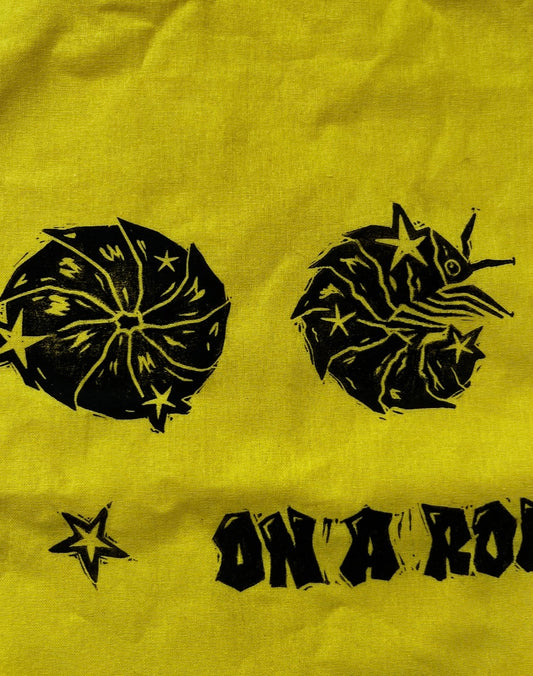 ON A ROLL! yellow woodlouse/isopod tote bag