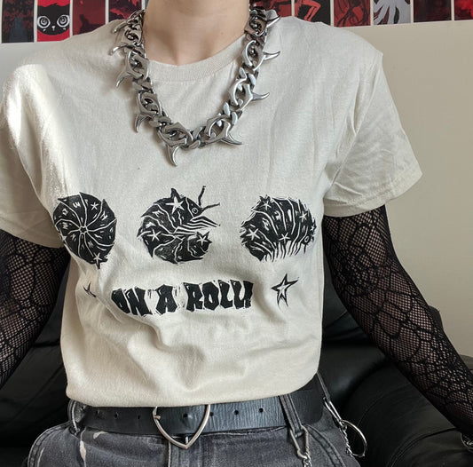 ON A ROLL! beige woodlouse/isopod T-shirt