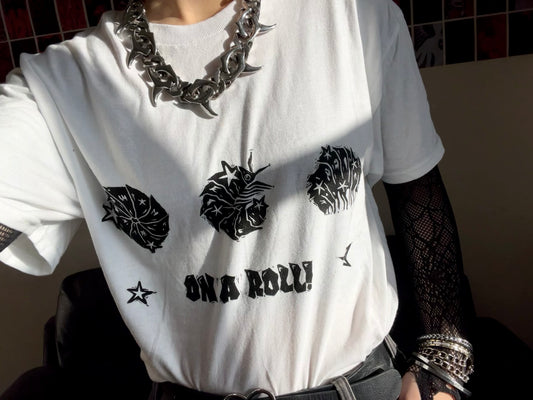 ON A ROLL! white woodlouse/isopod T-shirt