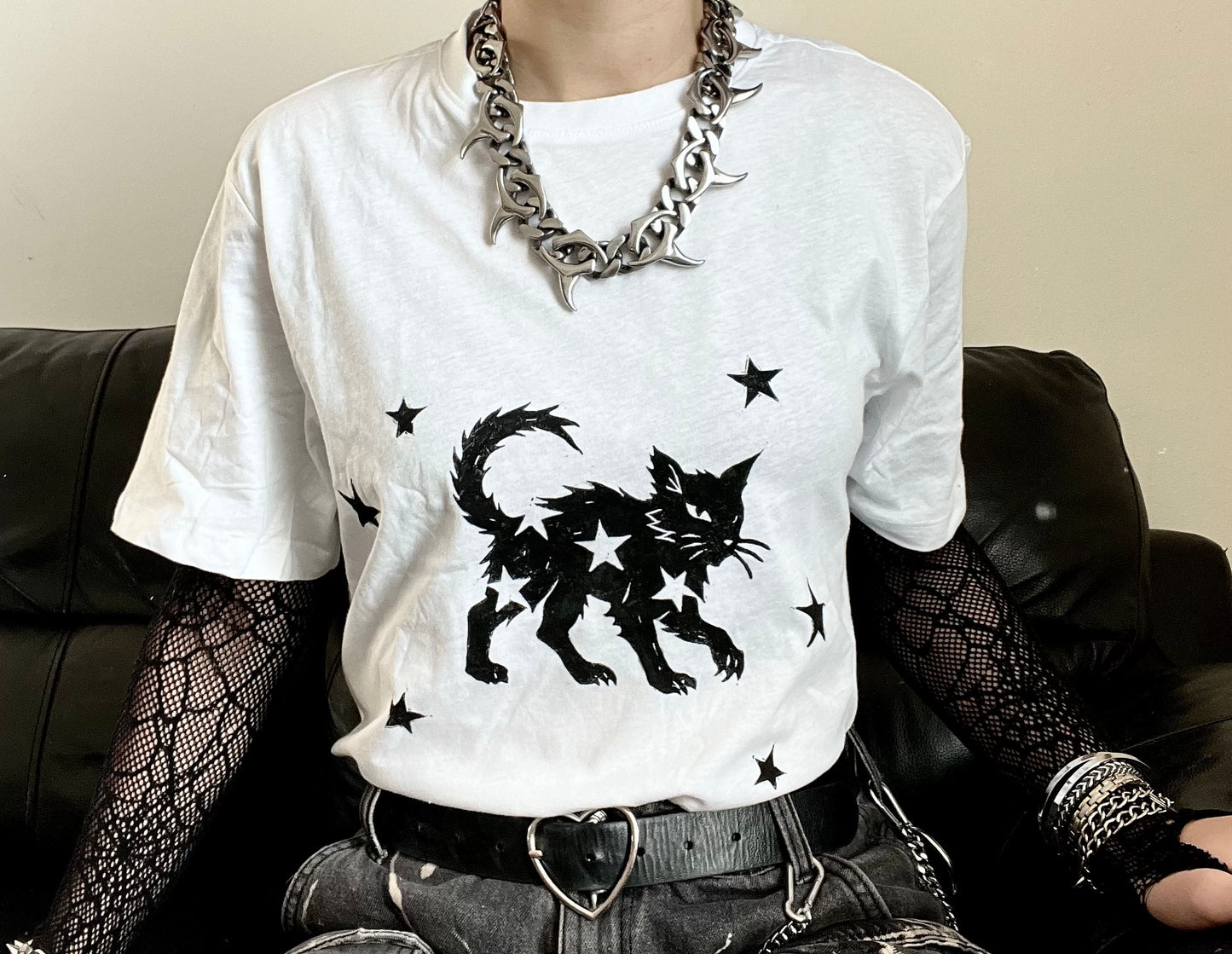 STARRY CAT white T-shirt