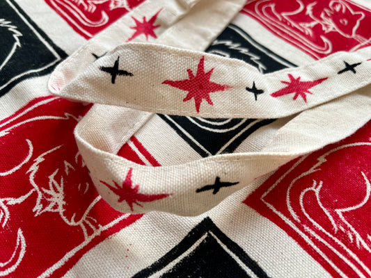 RAT GRID red and black canvas tote bag